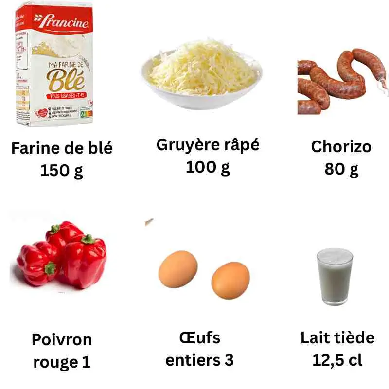 Ingrédients disposés pour réaliser un cake au chorizo maison