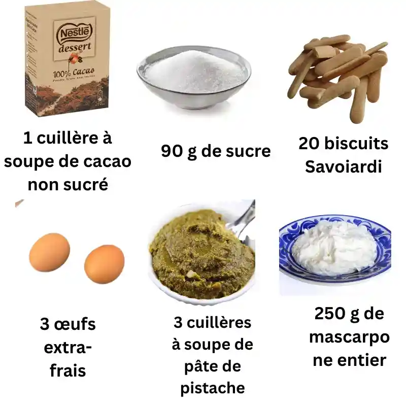 Ingrédients pour recette italienne tiramisu pistache