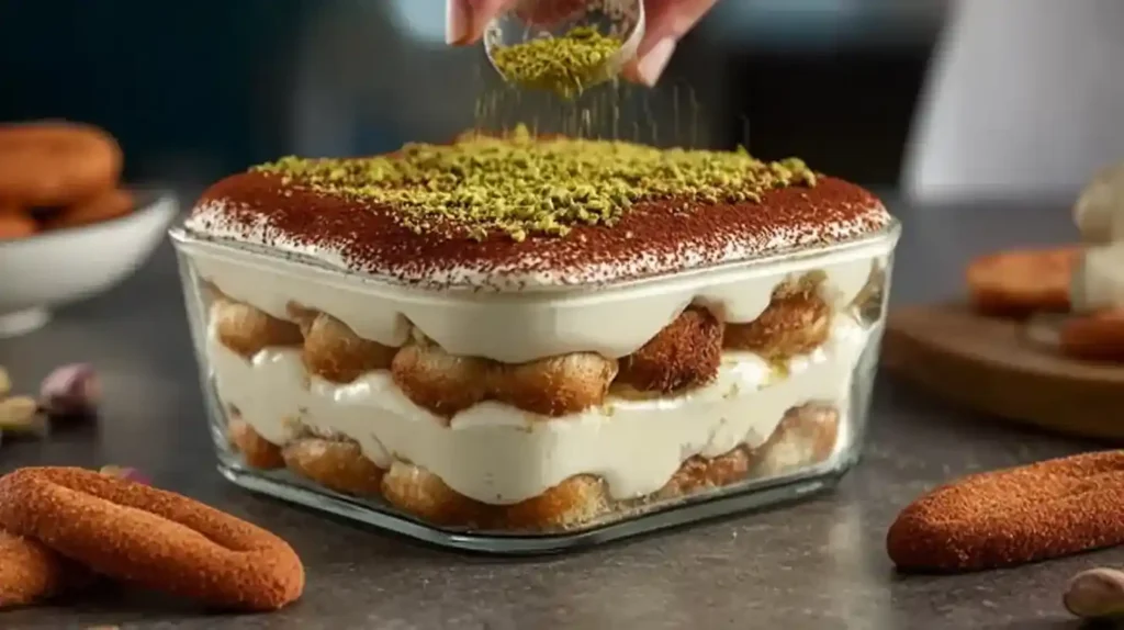 Verrines de tiramisu pistache prêtes à servir