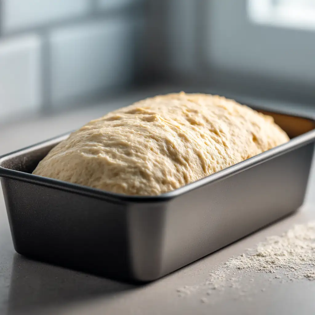 Levée de pâte sans gluten dans moule à cake