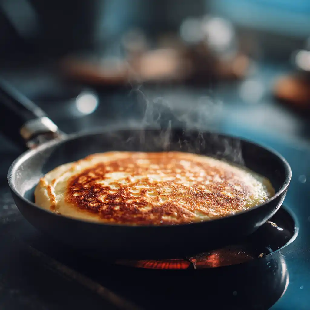 Cuisson de pancake sans gluten dans une poêle chaude