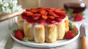 Charlotte aux fraises mascarpone sur table