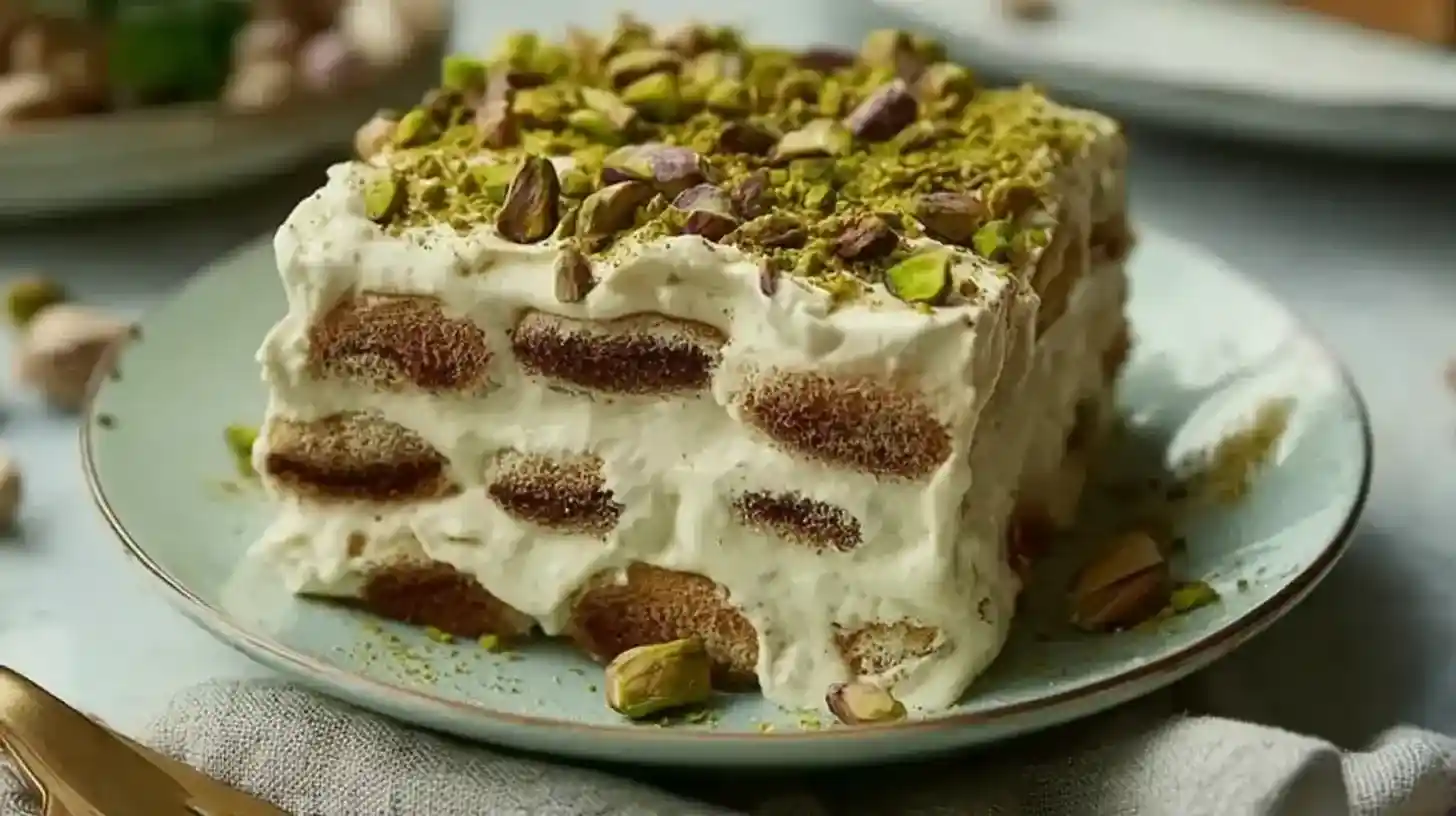 Recette italienne tiramisu pistache traditionnelle vue de dessus