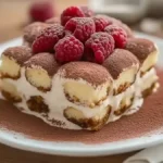 tiramisu léger aux framboises dans un plat