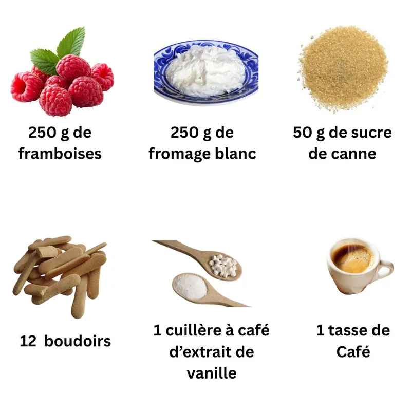 Ingrédients pour tiramisu léger aux framboises
