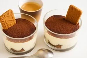 tiramisu speculoos sans alcool dans un plat transparent