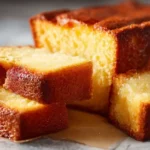 Tranches de gâteau au yaourt moelleux et doré, servies sur assiette claire, texture aérée.