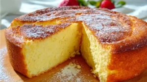 Gâteau au yaourt ultra moelleux et doré, tranché sur assiette, texture légère et aérée.